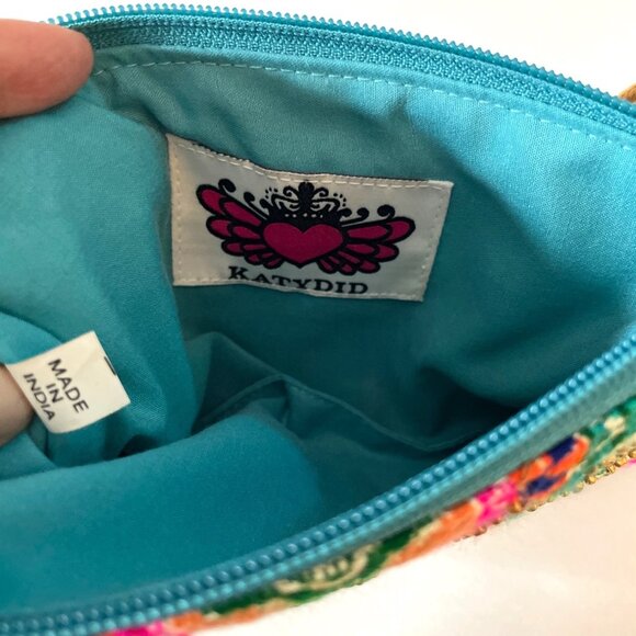 KATYDID Embroidered Beaded Wristlet Clutch Multicolor Bohemian Pattern Zipper - Picture 3 of 6